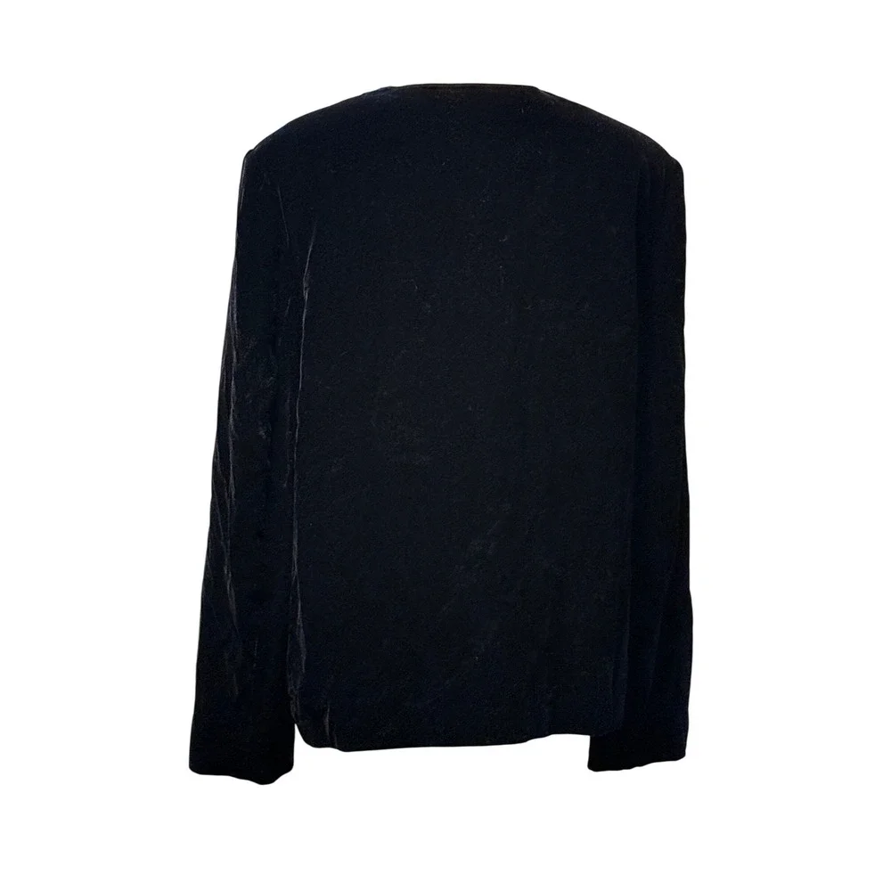 Talbots Women's Black Velvet Jacket Collarless Single Button Blazer Size 12